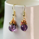 Natural Amethyst Tourmaline Beads Earrings 18k Hook eardrop
