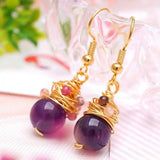 Natural Amethyst Tourmaline Beads Earrings 18k Hook eardrop