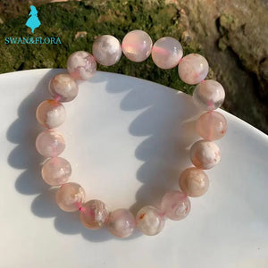 10MM Natural Cherry Blossom Agate Bracelet Round Beads Crystal Gemstone Jewelry