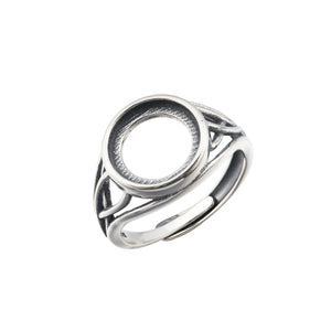 10MM Round Bezel Ring Settings Solid 925 Sterling Silver DIY Adjustable Ring