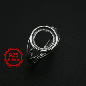 10MM Round Bezel Ring Settings Solid 925 Sterling Silver DIY Adjustable Ring