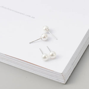 10MM Silver Round Pearl Earring Studs Women Jewelry