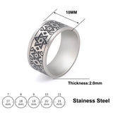 10MM Engraved Star Of David Ring Stainless Steel Wedding Band