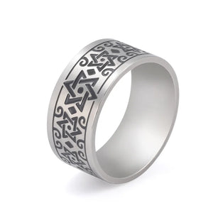 10MM Engraved Star Of David Ring Stainless Steel Wedding Band