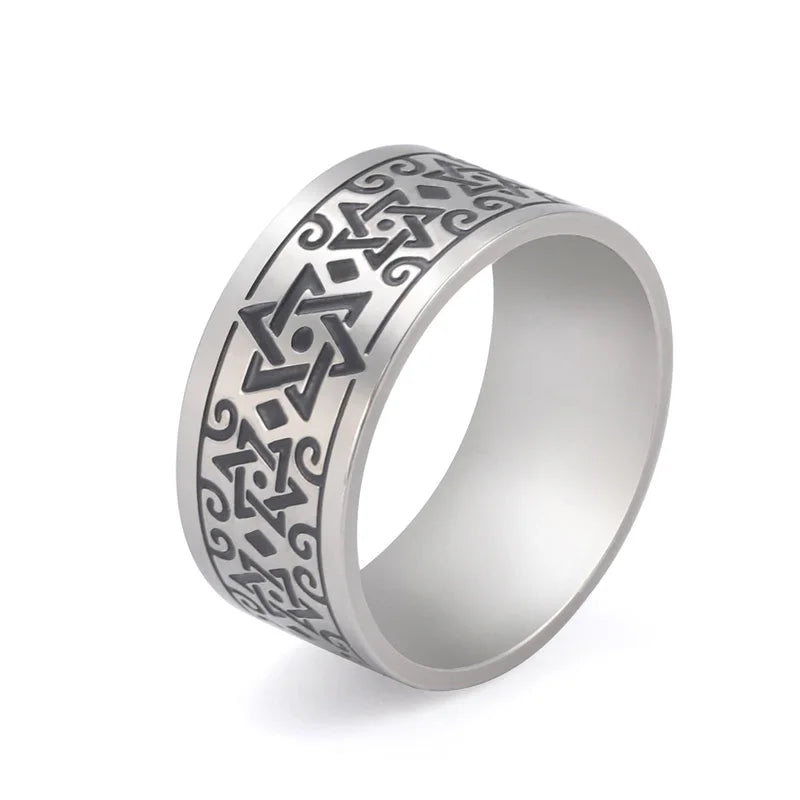 10MM Engraved Star Of David Ring Stainless Steel Wedding Band