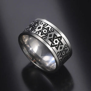 10MM Engraved Star Of David Ring Stainless Steel Wedding Band