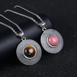 10MM Tiger Eye Rhodochrosite Stone Pendant Necklace 925 Sterling Silver