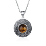 10MM Tiger Eye Rhodochrosite Stone Pendant Necklace 925 Sterling Silver