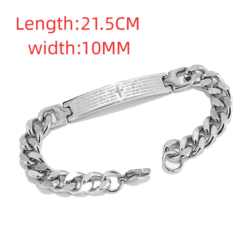 Punk Stainless Steel Cross Bible Prayer Wrist Bracelet For Men