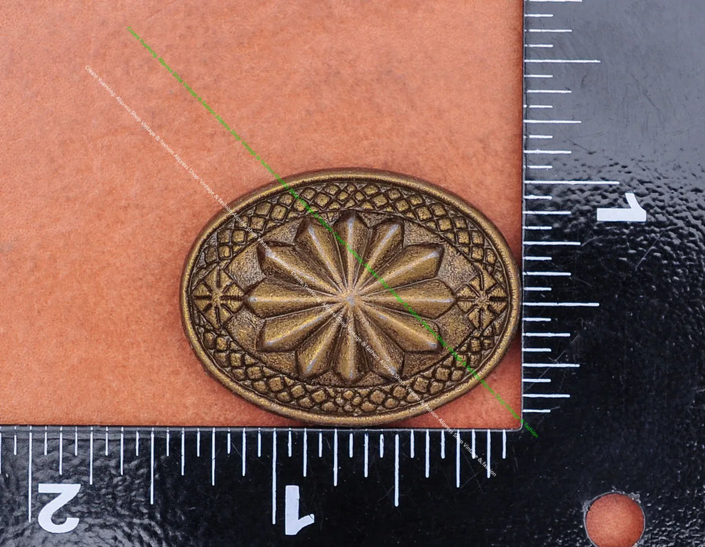 Vintage Brass Plated Flower Oval Conchos Rivetback