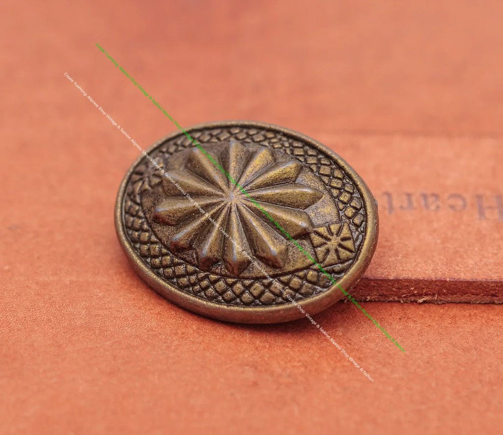 Vintage Brass Plated Flower Oval Conchos Rivetback