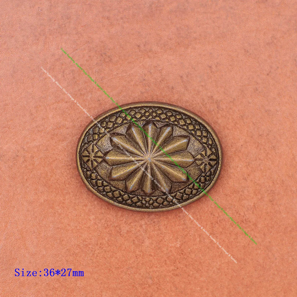 Vintage Brass Plated Flower Oval Conchos Rivetback
