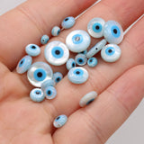 10PC Evil Eye Natural Shell Beads Round Mother of Pearl Charms