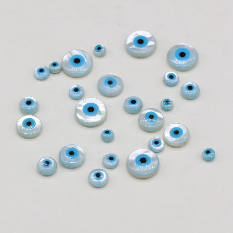 10PC Evil Eye Natural Shell Beads Round Mother of Pearl Charms