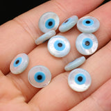 10PC Evil Eye Natural Shell Beads Round Mother of Pearl Charms