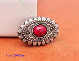 Antique Silver Oval Western Concho Screwback Red Turquoise Leathercraft Belt