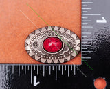 Antique Silver Oval Western Concho Screwback Red Turquoise Leathercraft Belt