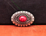 Antique Silver Oval Western Concho Screwback Red Turquoise Leathercraft Belt