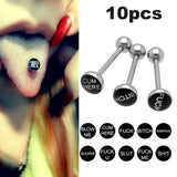 10PC Bad Dirty Word Logo Tongue Barbell 14G Body Jewelry