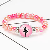 Dancer Charm Beaded Bracelet Dance Ballet Snap Button Jewelry