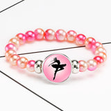 Dancer Charm Beaded Bracelet Dance Ballet Snap Button Jewelry