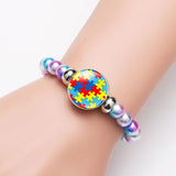 Autism Awareness Ribbon Beaded Bracelet Snap Buttons Jewelry
