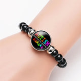 Autism Awareness Ribbon Beaded Bracelet Snap Buttons Jewelry