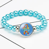 Autism Awareness Ribbon Beaded Bracelet Snap Buttons Jewelry
