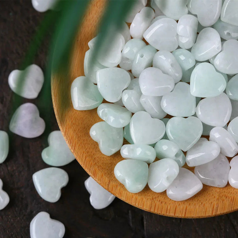 Natural Emerald Jadeite Love Beads DIY Bangle Charm Hand-Carved Luck
