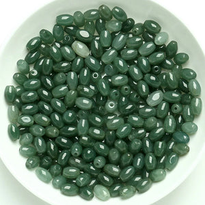 10PC Natural Emerald Green Jadeite Bead Oval DIY Bangle Charm Hand-Carved