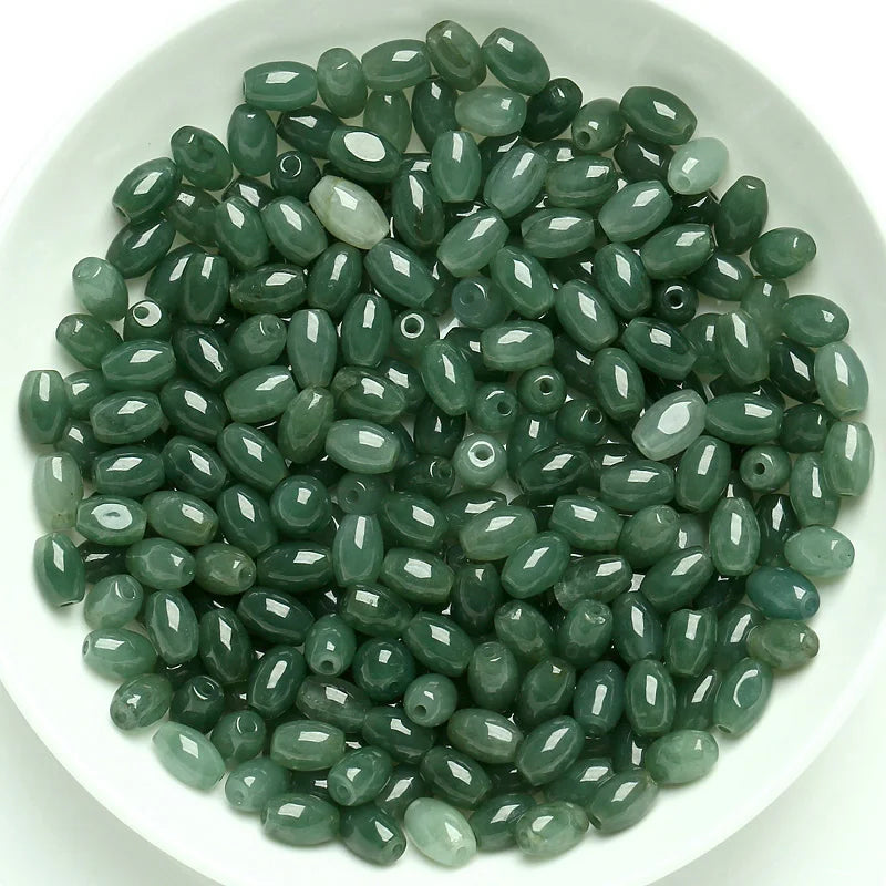 10PC Natural Emerald Green Jadeite Bead Oval DIY Bangle Charm Hand-Carved