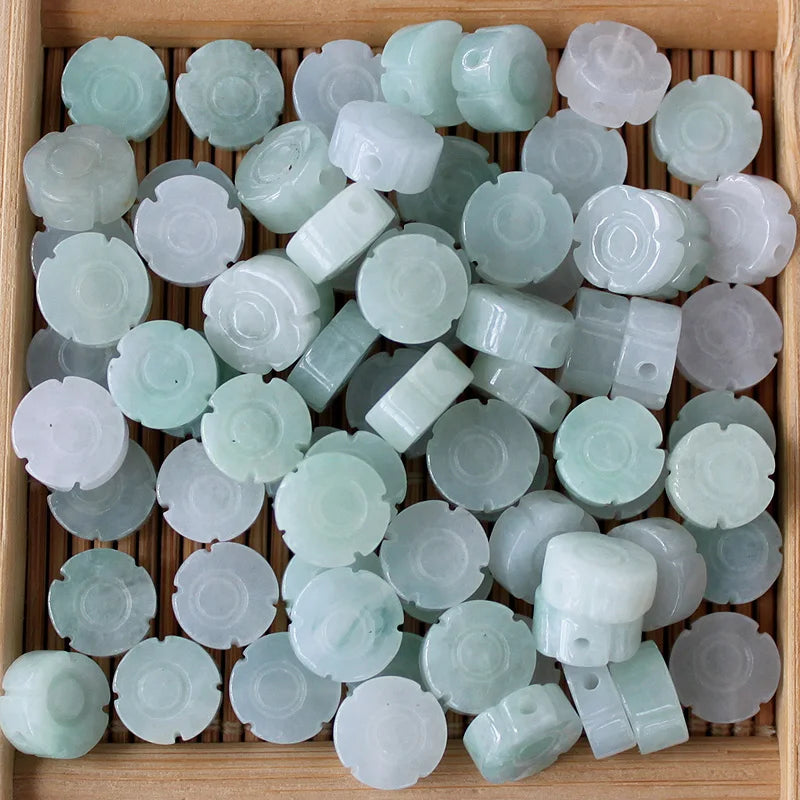 10PC Natural Jade Emerald Flower Beads 10mm DIY Bangle Charm Jewellery
