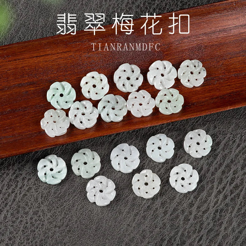 10PC Natural Jade Emerald Plum Blossom Safety Buckle 14mm Bead Accessories