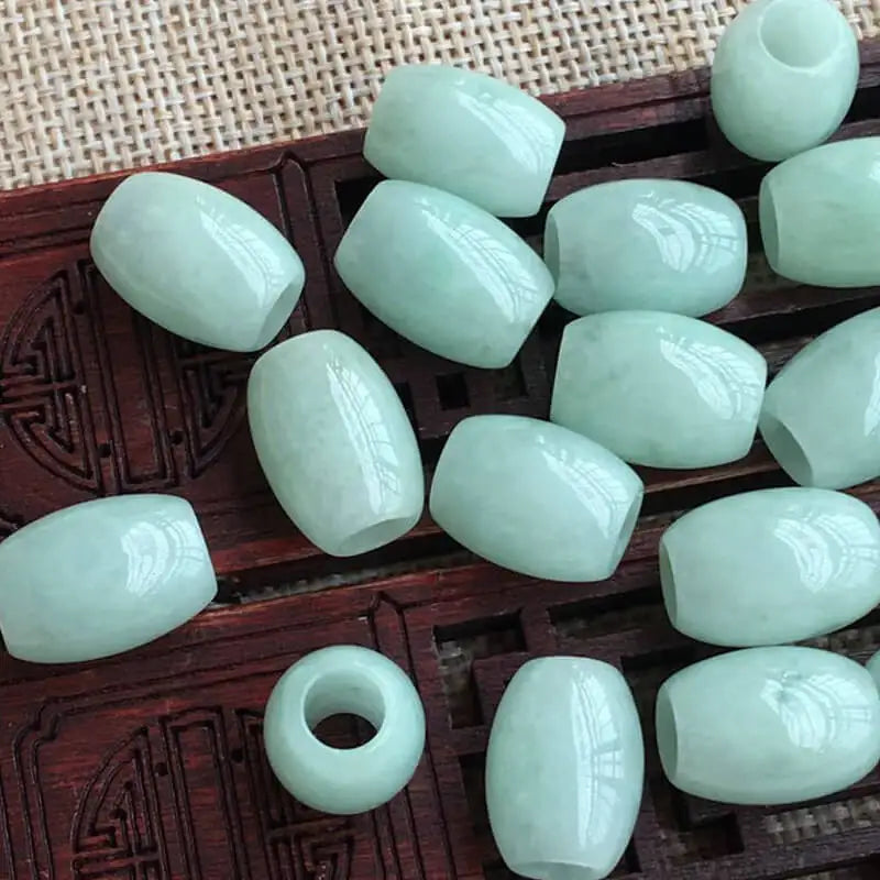 Natural Jade Emerald Beads DIY Bangle Charm Hand-Carved Luck Amulet Gift