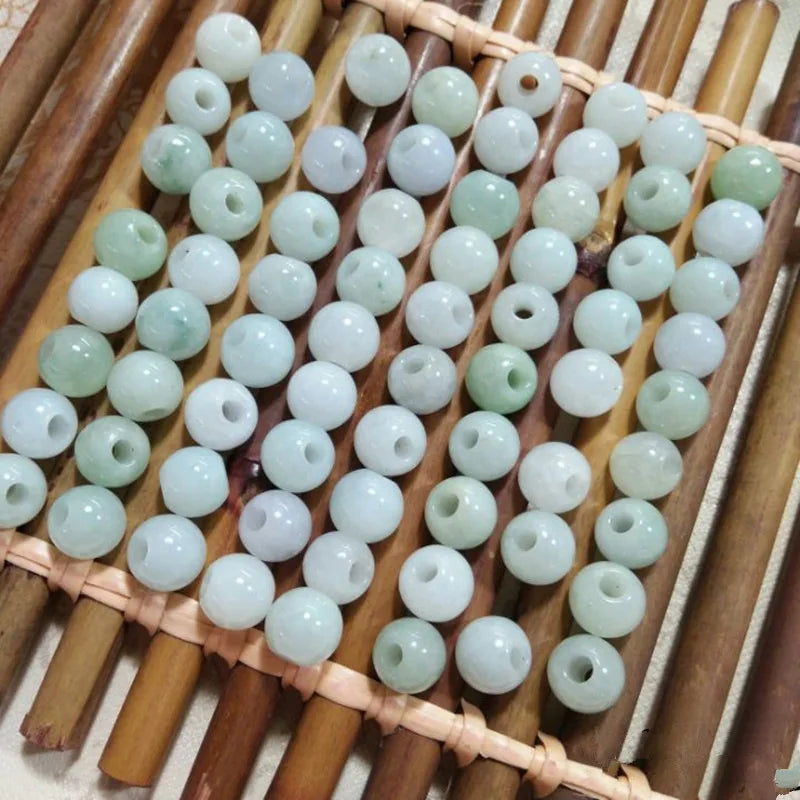 10PC Natural Jade Macropore Bead 8-10mm DIY Bangle Charm Hand-Carved Luck Amulet