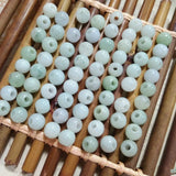 10PC Natural Jade Macropore Bead 8-10mm DIY Bangle Charm Hand-Carved Luck Amulet
