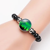 Purple Aurora Beaded Bracelet Snap Holder Buttons Natural Northern Light Charms