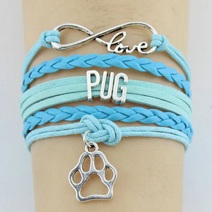 10PC/lot Pug Mom Paw Charm Wrap Bracelets Animal Bracelet Women & Men