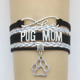 10PC/lot Pug Mom Paw Charm Wrap Bracelets Animal Bracelet Women & Men