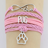 10PC/lot Pug Mom Paw Charm Wrap Bracelets Animal Bracelet Women & Men