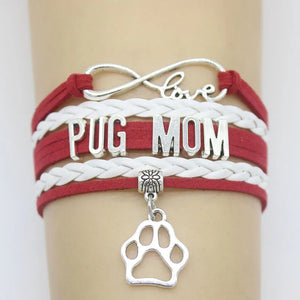 10PC/lot Pug Mom Paw Charm Wrap Bracelets Animal Bracelet Women & Men
