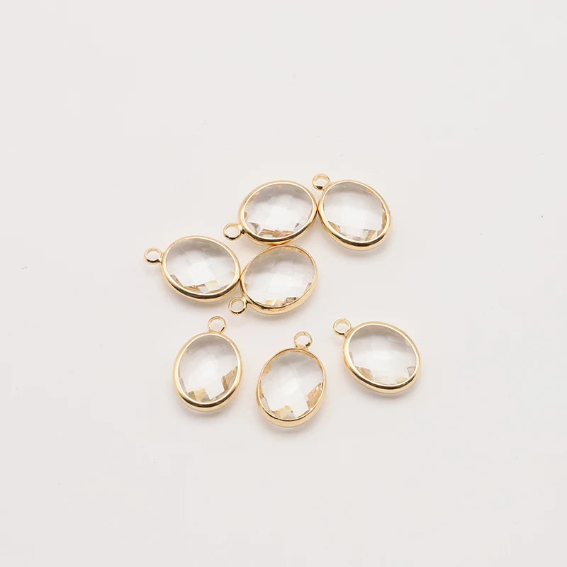10PC Oval Zircon Charms 18k Copper Pendant DIY Jewelry Accessories