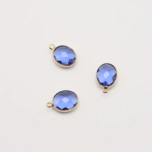 10PC Inlaid Oval Zircon 18k Plated Copper Pendant DIY Jewelry Accessories