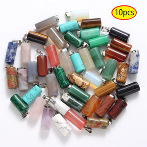 10PCS Natural Gem Stone Cylinder Shape Pendant for DIY Jewelry Making