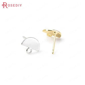 10PCS 10*8MM 24K Brass Half Round Shape Stud Earrings Pins