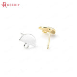 10PCS 10*8MM 24K Brass Half Round Shape Stud Earrings Pins