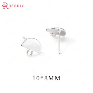 10PCS 10*8MM 24K Brass Half Round Shape Stud Earrings Pins