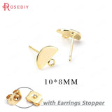 10PCS 10*8MM 24K Brass Half Round Shape Stud Earrings Pins