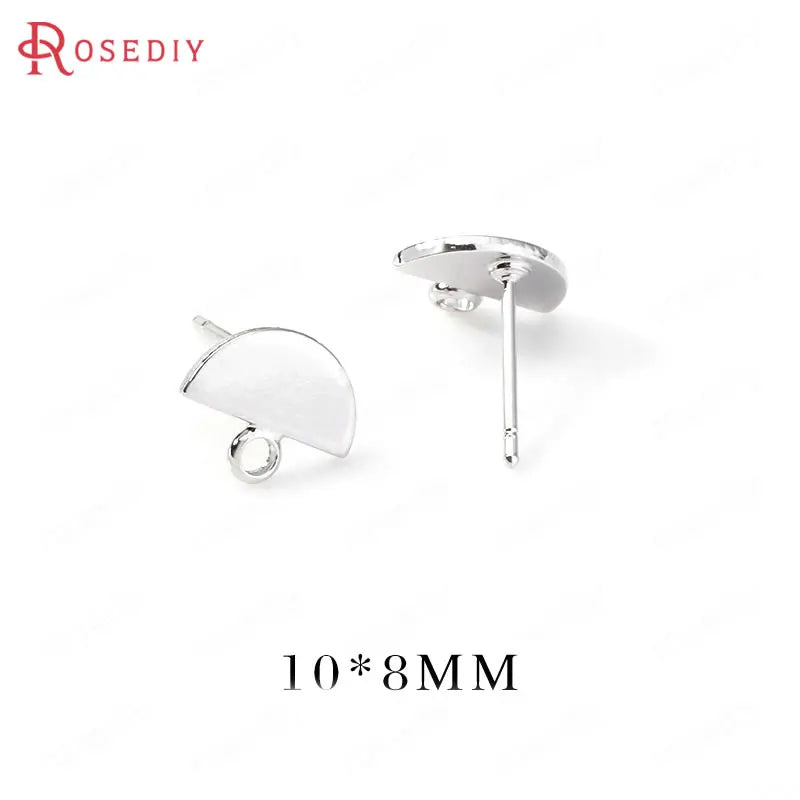 10PCS 10*8MM 24K Brass Half Round Shape Stud Earrings Pins