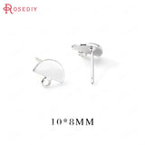 10PCS 10*8MM 24K Brass Half Round Shape Stud Earrings Pins